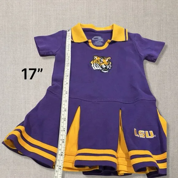LSU Tigers Toddler Cheer Dress 2T Purple Gold Mascot Logo Pleated Skirt - Picture 4 of 4